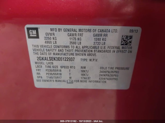 GMC Terrain Slt-1 2014 2GKALSEK3E6122937 Image 9