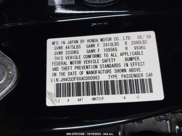 2010 ACURA TSX VIN: JH4CU2F6XAC000983
