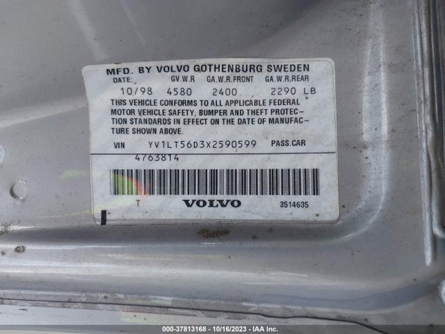 1999 VOLVO S70 VIN: YV1LT56D3X2590599