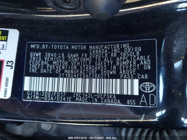 2010 TOYOTA COROLLA VIN: 2T1BU4EEXAC266271