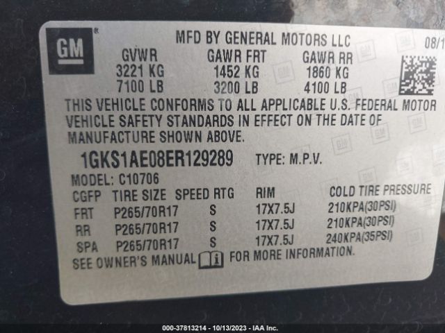 1GKS1AE08ER129289 GMC YUKON SLE