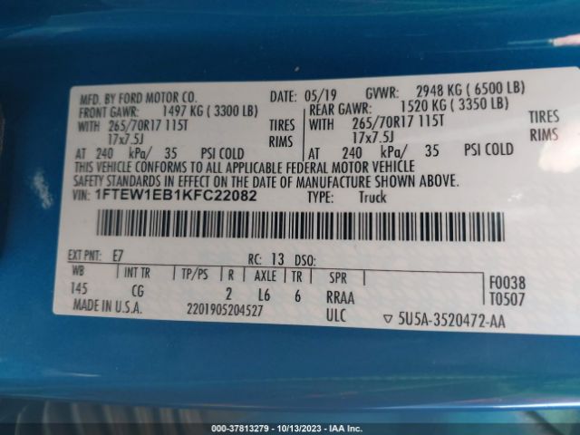 1FTEW1EB1KFC22082 Ford F-150 Xl/xlt