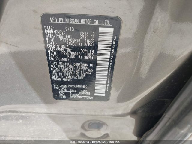 JN8AE2KP5E9101859 Nissan Quest Sv