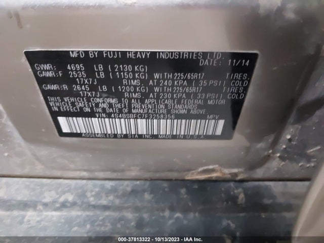 Subaru Outback 2.5i Premium 2015 4S4BSBFC7F3258356 Image 9