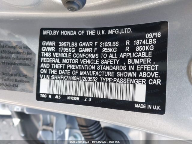 SHHFK7H40HU203552 Honda Civic Hatchback Sport
