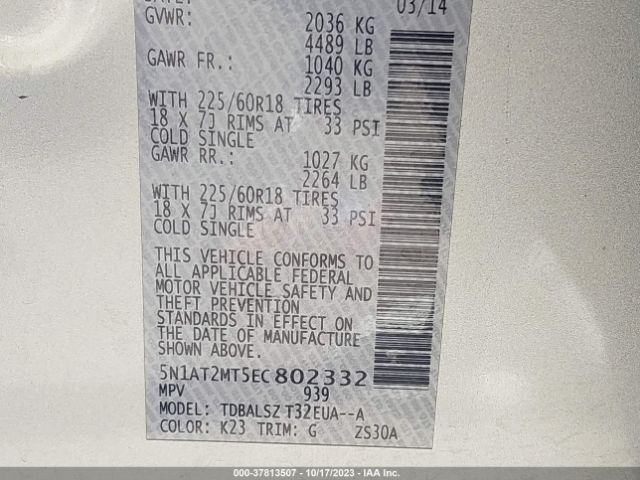 5N1AT2MT5EC802332 Nissan Rogue Sl