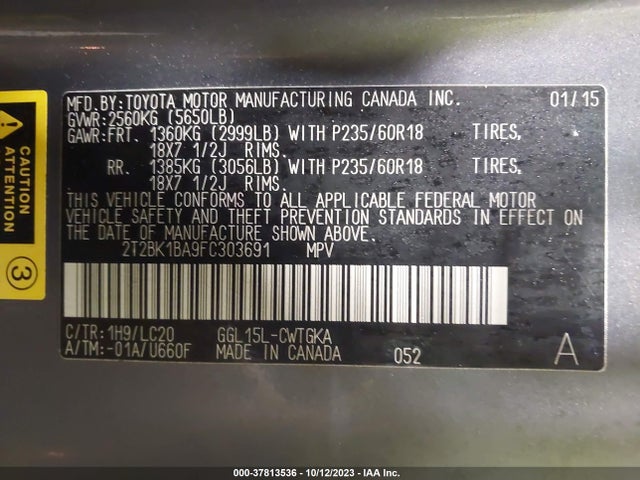 2T2BK1BA9FC303691 Lexus RX 350