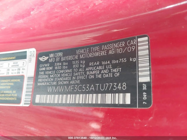2010 MINI COOPER WMWMF3C53ATU77348 Photo 8