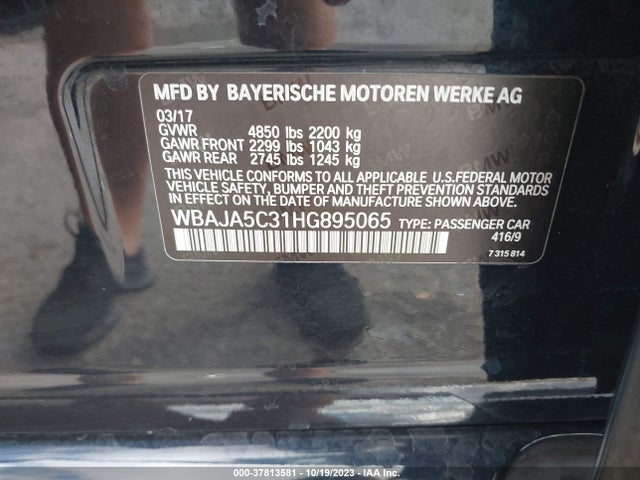 BMW 530I 2017 WBAJA5C31HG895065 Image 9
