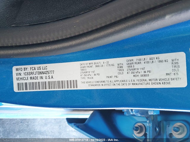 1C6SRFJT0NN425777 RAM 1500 Laramie