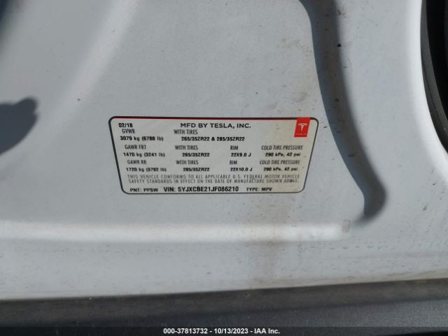 5YJXCBE21JF086210 Tesla Model X 75d/100d/p100d