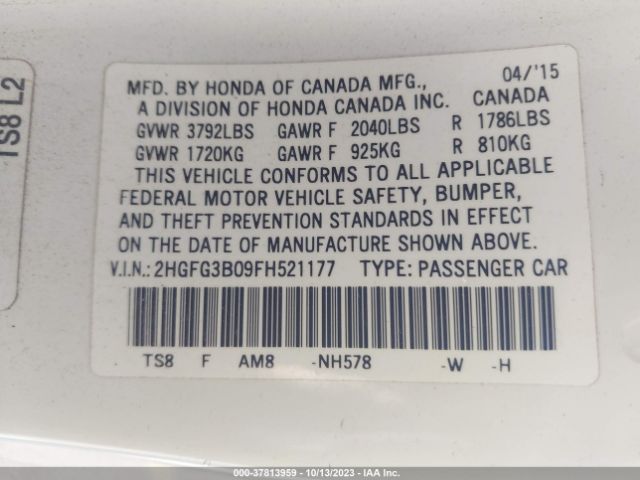 2HGFG3B09FH521177 Honda Civic Coupe Ex-l