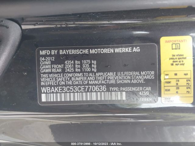 2012 BMW 3 SERIES WBAKE3C53CE770636 Photo 8