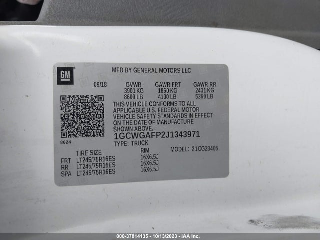Chevrolet EXPRESS CARGO VAN 2018 1GCWGAFP2J1343971 Image 9