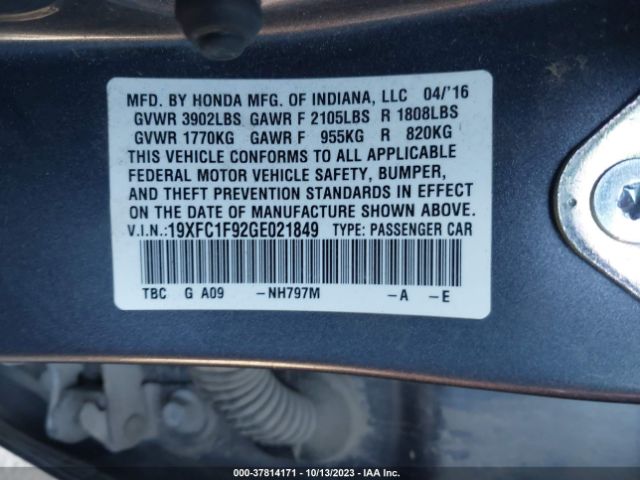 19XFC1F92GE021849 Honda Civic Sedan Touring