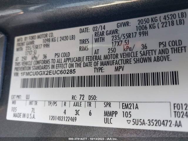 Ford ESCAPE SE 2014 1FMCU0GX2EUC60285 Image 9