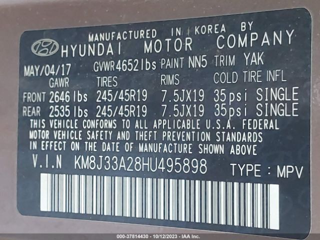 KM8J33A28HU495898 Hyundai Tucson Sport