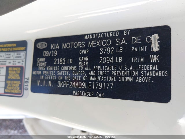 2020 KIA FORTE LXS VIN: 3KPF24AD9LE179177
