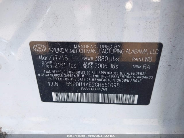 2016 HYUNDAI ELANTRA SE VIN: 5NPDH4AE2GH661098