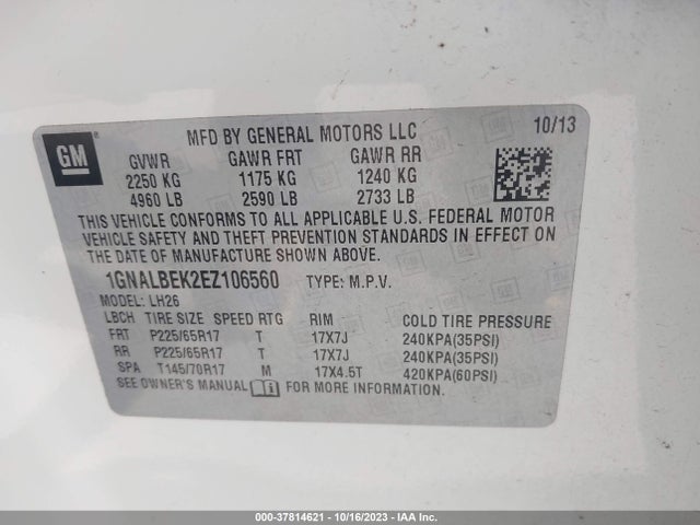 Chevrolet EQUINOX LT 2014 1GNALBEK2EZ106560 Image 9