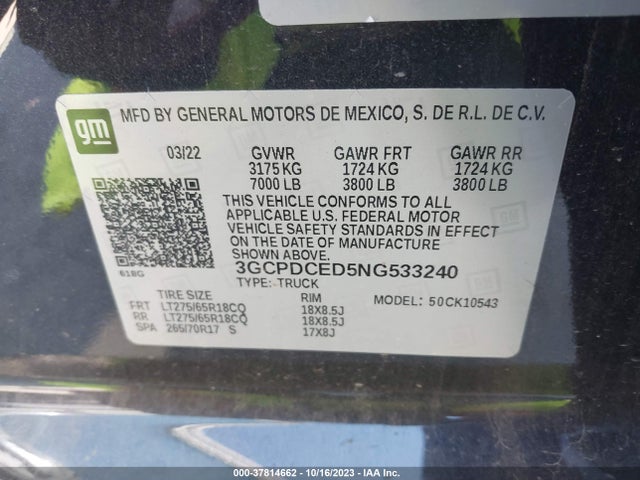 Chevrolet Silverado 1500 Custom Trail Boss 2022 3GCPDCED5NG533240 Image 9