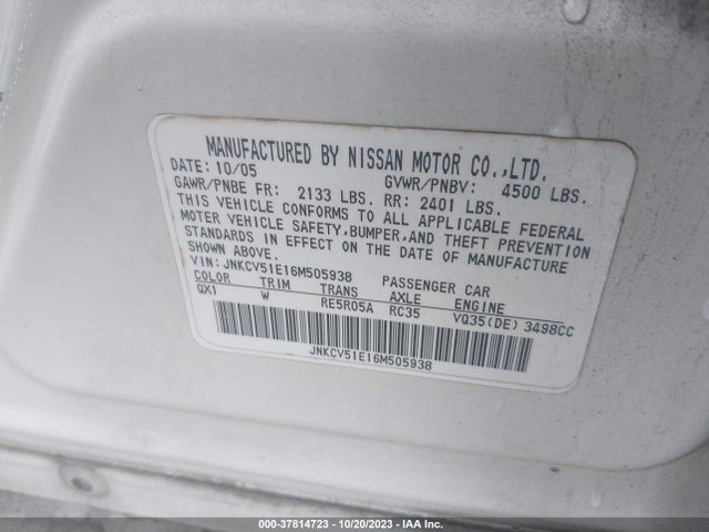 2006 INFINITI G35 SEDAN JNKCV51E16M505938 Photo 8