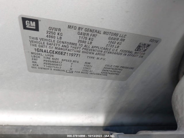 Chevrolet Equinox 2lt 2014 1GNALCEK6EZ119771 Image 9