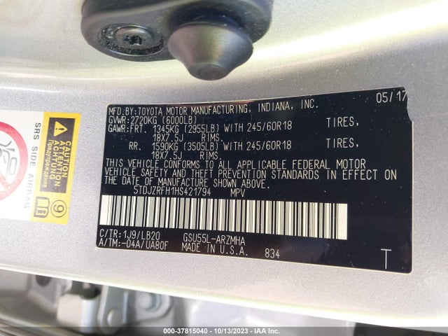 Toyota Highlander Xle/se 2017 5TDJZRFH1HS421794 Image 9