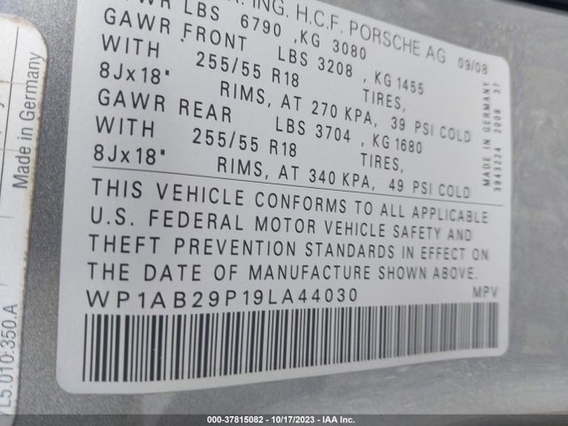 2009 PORSCHE CAYENNE WP1AB29P19LA44030 Photo 8