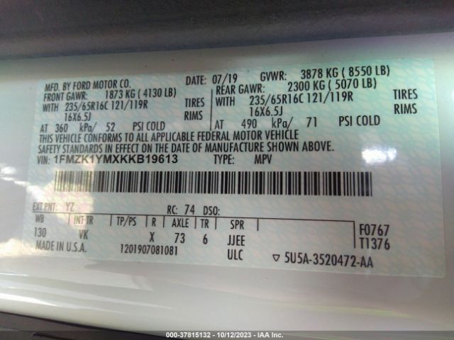 1FMZK1YMXKKB19613 Ford Transit Passenger Wagon Xl/xlt