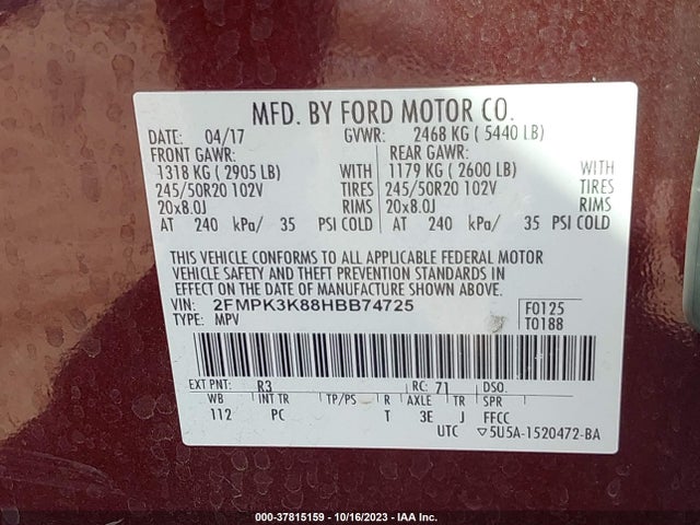 Ford Edge Titanium 2017 2FMPK3K88HBB74725 Image 9