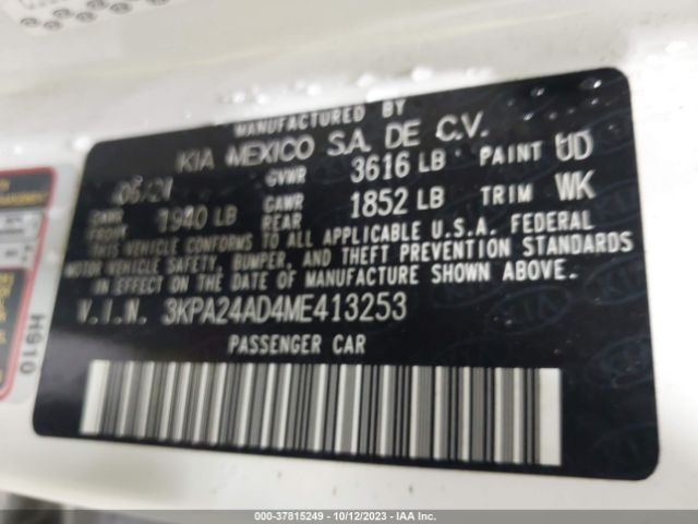 3KPA24AD4ME413253 KIA RIO LX