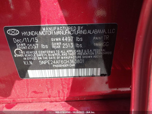 Hyundai Sonata 2.4l Se 2016 5NPE24AF6GH363801 Image 9