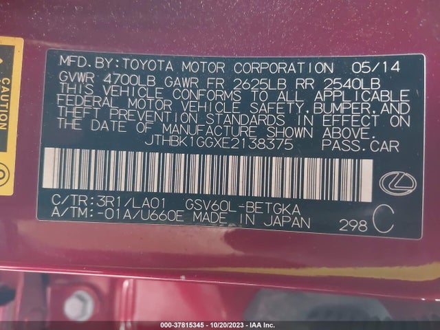 Lexus ES 350 2014 JTHBK1GGXE2138375 Image 9