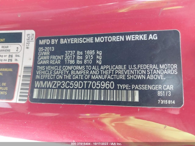 2013 MINI COOPER CONVERTIBLE WMWZP3C59DT705960 Photo 8