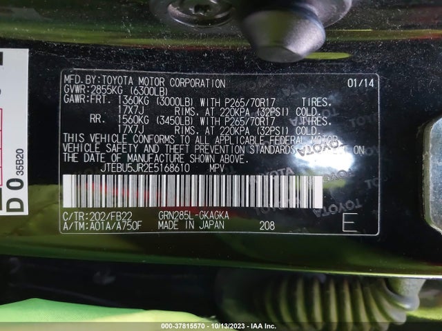 Toyota 4RUNNER SR5 2014 JTEBU5JR2E5168610 Image 9