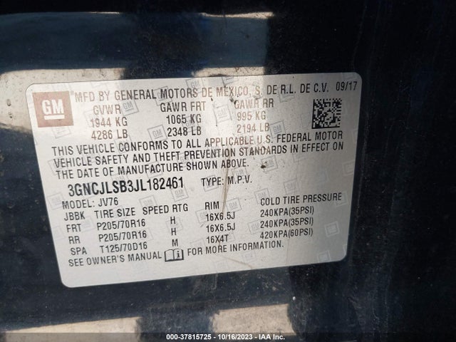 Chevrolet Trax Lt 2018 3GNCJLSB3JL182461 Image 9