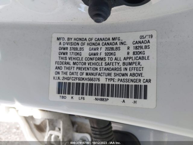 2HGFC2F60KH566376 Honda Civic Sedan Lx