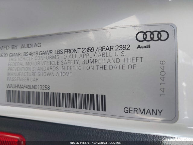 WAUHMAF49LN013258 Audi A4 Premium Plus