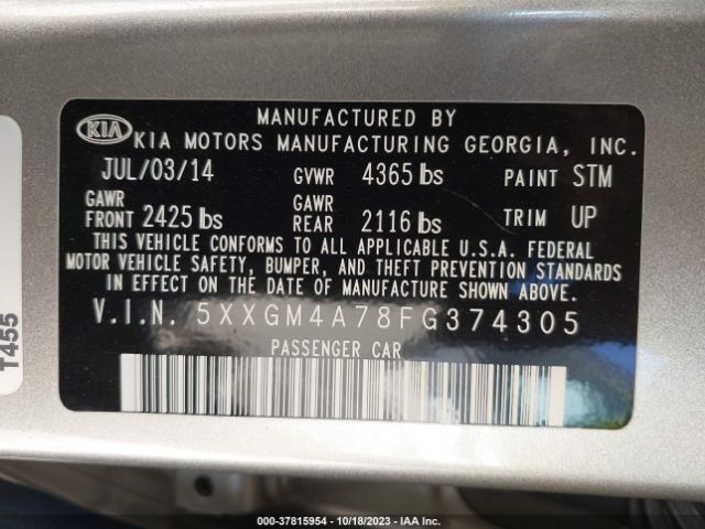 5XXGM4A78FG374305 KIA Optima Lx