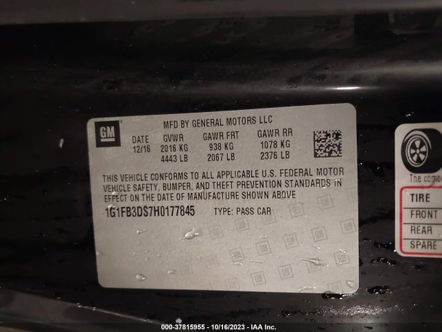 Chevrolet Camaro 1lt 2017 1G1FB3DS7H0177845 Image 9