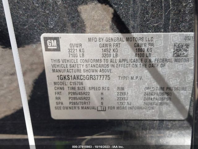 1GKS1AKC5GR377775 GMC YUKON SLE
