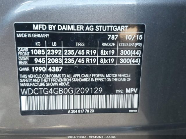 WDCTG4GB0GJ209129 Mercedes-Benz Gla Gla 250