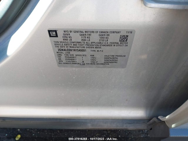 Chevrolet EQUINOX LT 2017 2GNALCEK1H1549091 Image 9