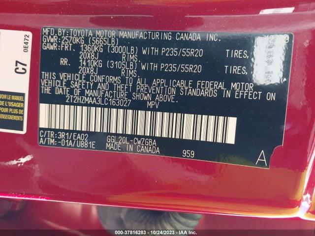 2T2HZMAA3LC163027 Lexus Rx Rx 350