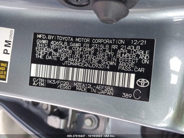 Toyota Corolla Se 6mt 2022 JTDM4MCE4NJ093014 Image 9