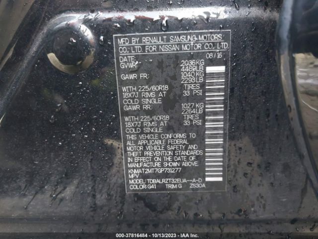 KNMAT2MT7GP731277 Nissan Rogue Sl