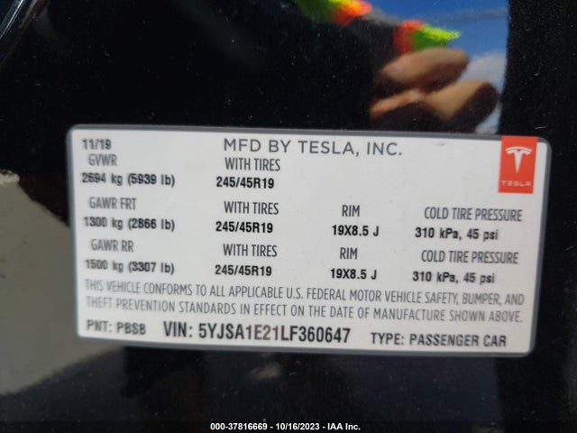 Tesla Model S Long Range 2020 5YJSA1E21LF360647 Image 9
