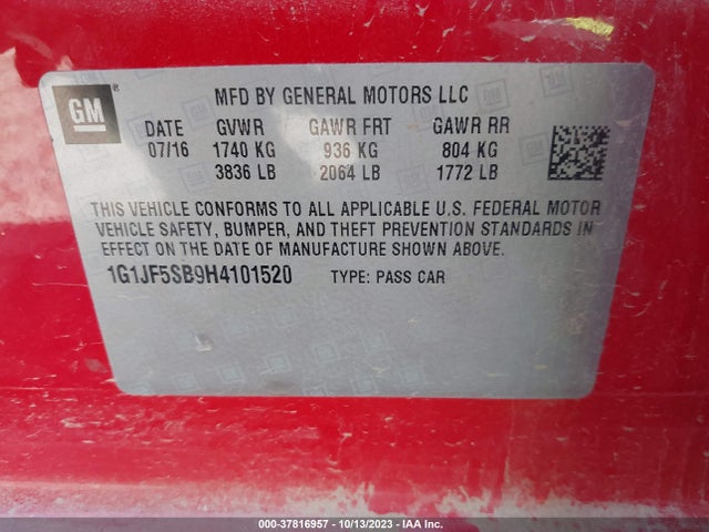 Chevrolet Sonic Premier 2017 1G1JF5SB9H4101520 Image 9