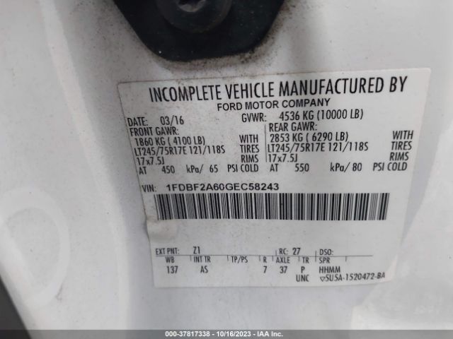 1FDBF2A60GEC58243 Ford Super Duty F-250 Srw Xl/xlt